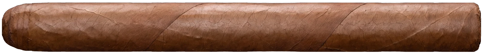 An unbanded Churchill cigar with a Habano wrapper, lying on a wooden ledge